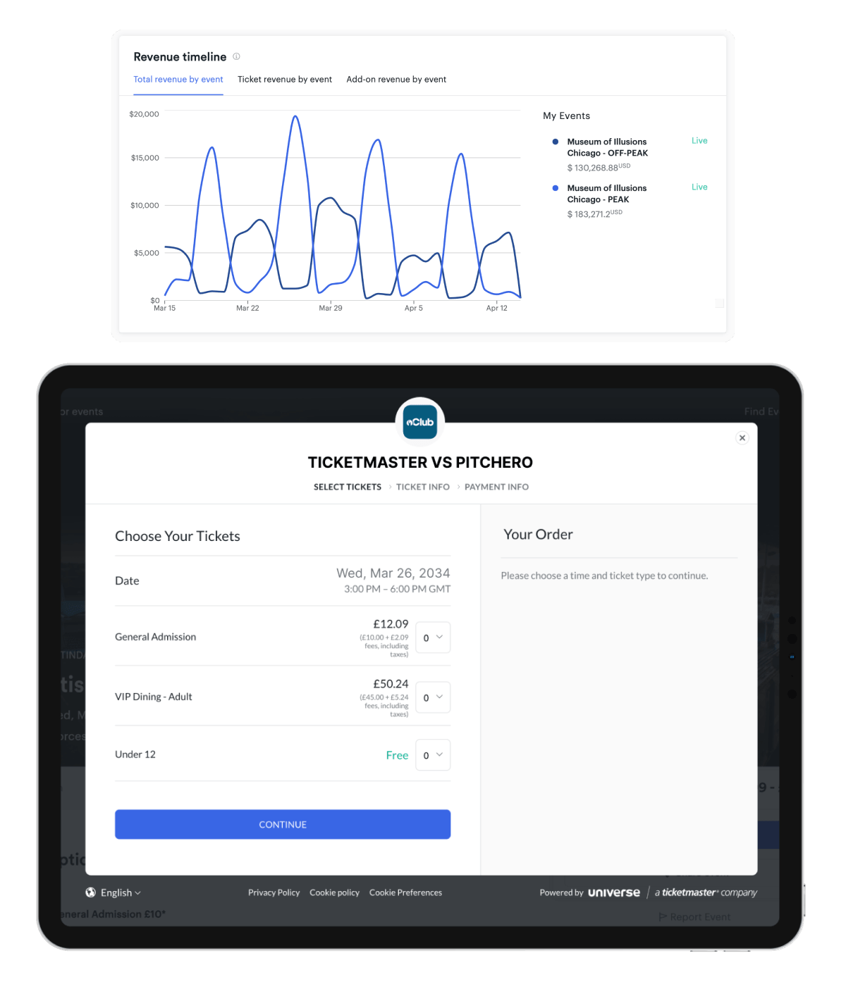 Ticketmaster app screens and features on mobile devices