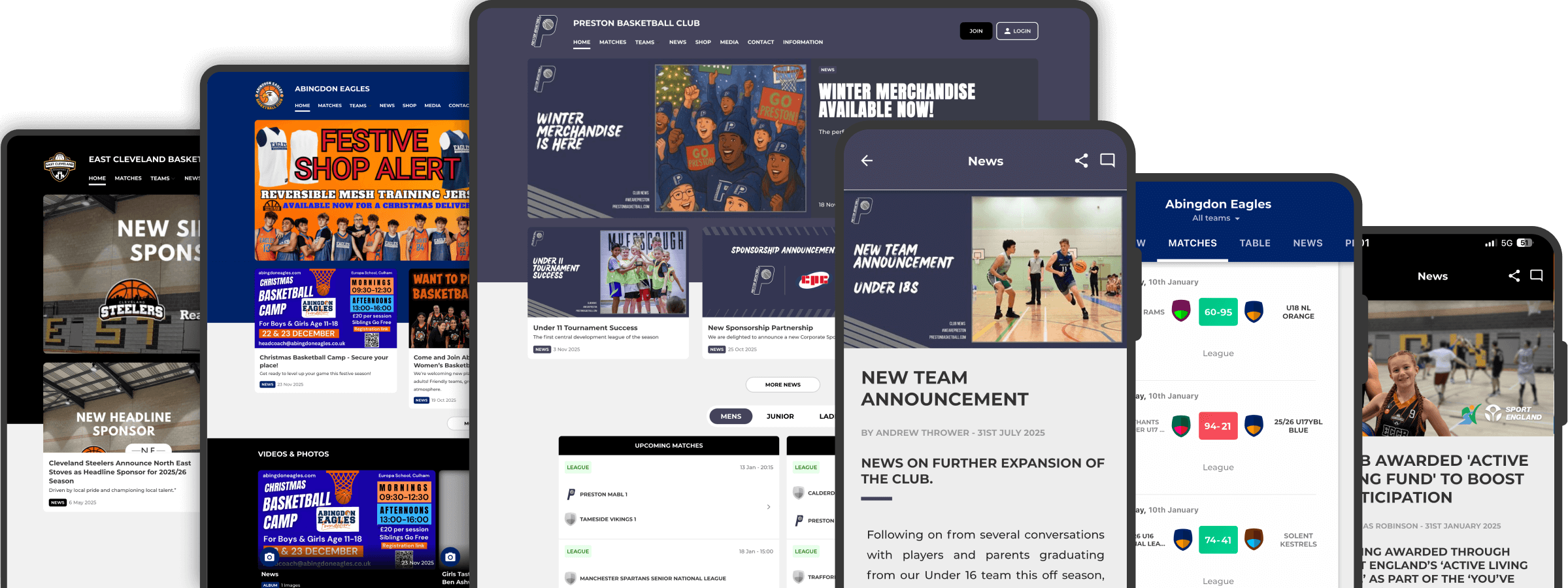 Basketball club websites and mobile apps showcase